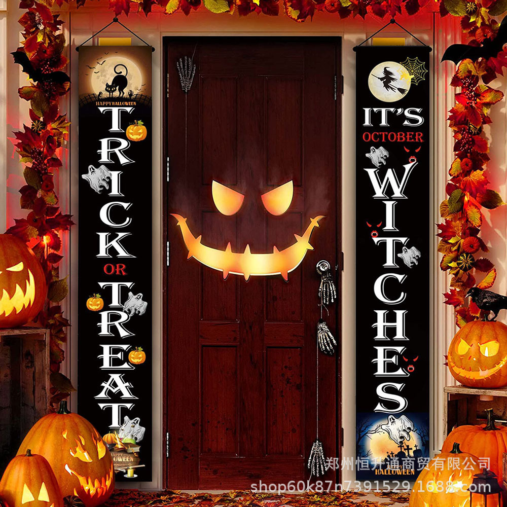 New Amazon cross-border Halloween pumpkin ghost festival horror atmosphere party couplet photography layout supplies hanging flag