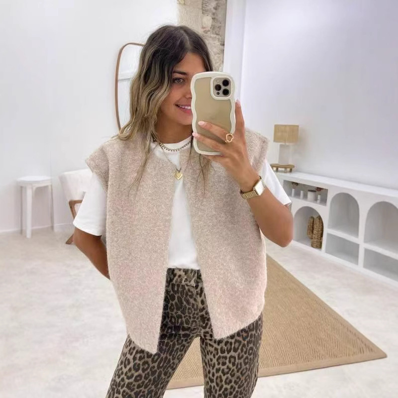 New South Korea Dongdaemun V-neck Double-sided Hand-stitched Wool Coat Vest Women's Elegant Wool Vest for Women