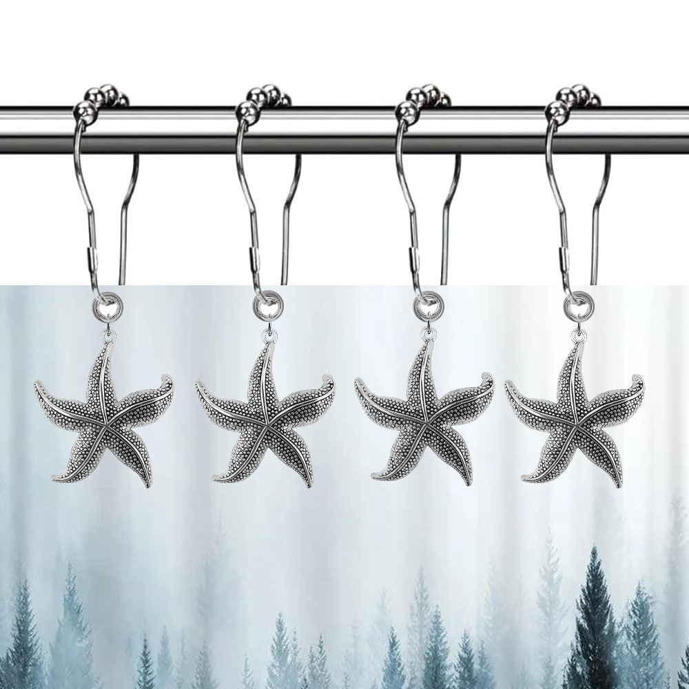 Cross border hot sale alloy starfish shower curtain ring hook marine decorative shower curtain with ball stainless steel shower curtain hook wholesale
