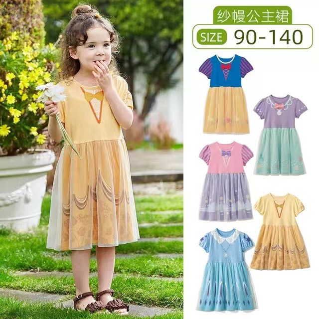 Export Japanese Style Summer Girl Dress Baby Girl Princess Dress Half-Sleeved Pure Cotton Lady Skirt Cartoon 1-7 Years Old