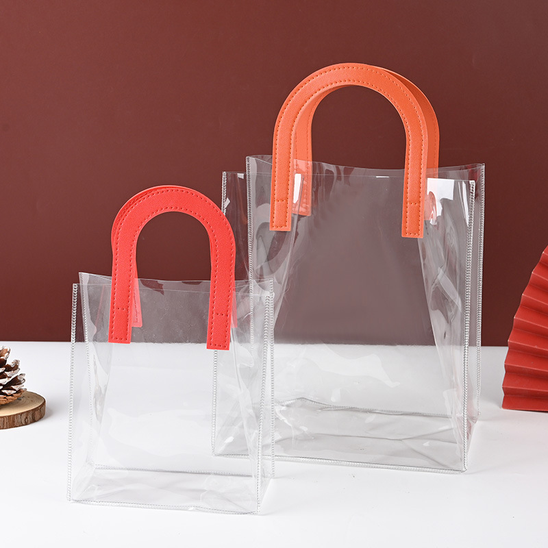 U-shaped Leather Transparent Handbag Thickened PVC Internet Celebrant Hand Gift Bag Wedding Candy Wedding Packaging Plastic Bag
