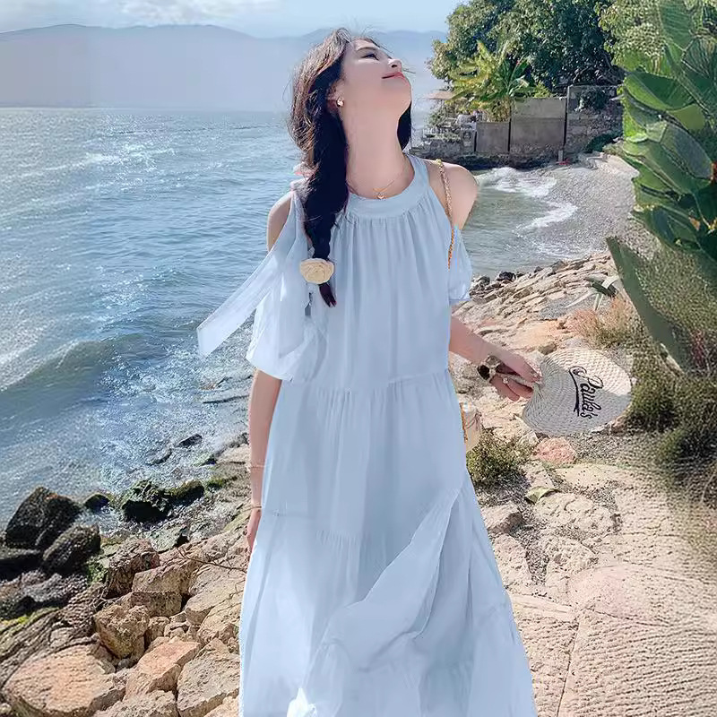 Picture of Internet Popular Style Summer New Shoulder Loose Elegant Lace-up Vacation Fashion dress Women's A1997131