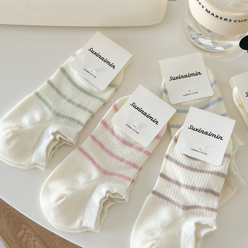suxinaimin Striped Socks Women's Spring and Summer Ultra-thin Ins Fashionable Cotton Korean-style Japanese-style Colored Summer Socks