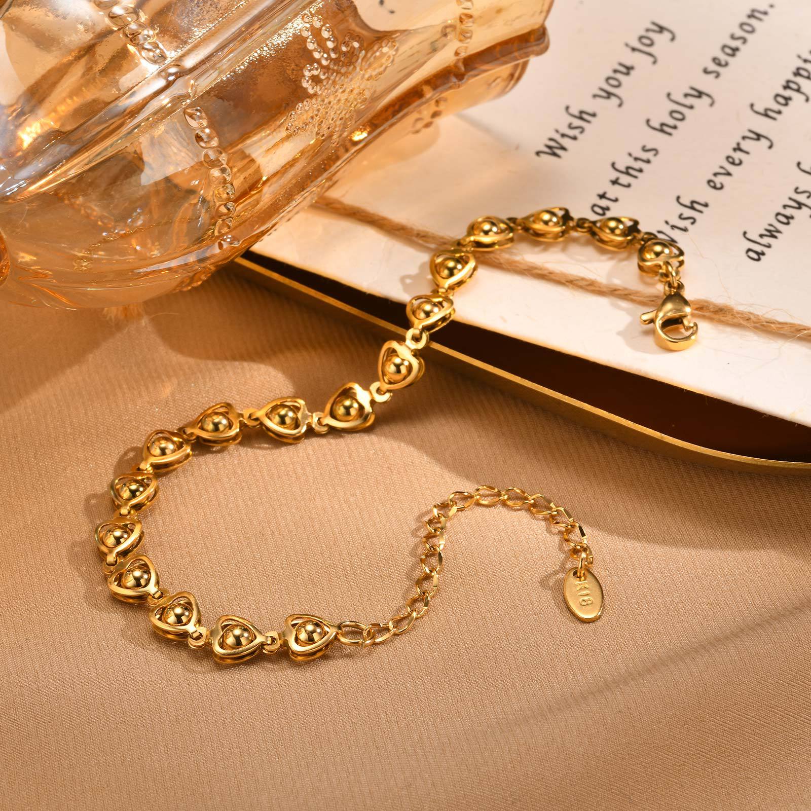 European and American jewelry fashion stainless steel heart-shaped ball handmade chain gold bracelet women's BR-1953