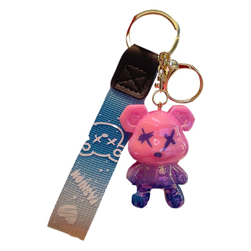 Graffiti Bear Gradient Electroplated Chameleon Bear Keychain Pendant Car Bag Decoration Creative Versatile Accessory