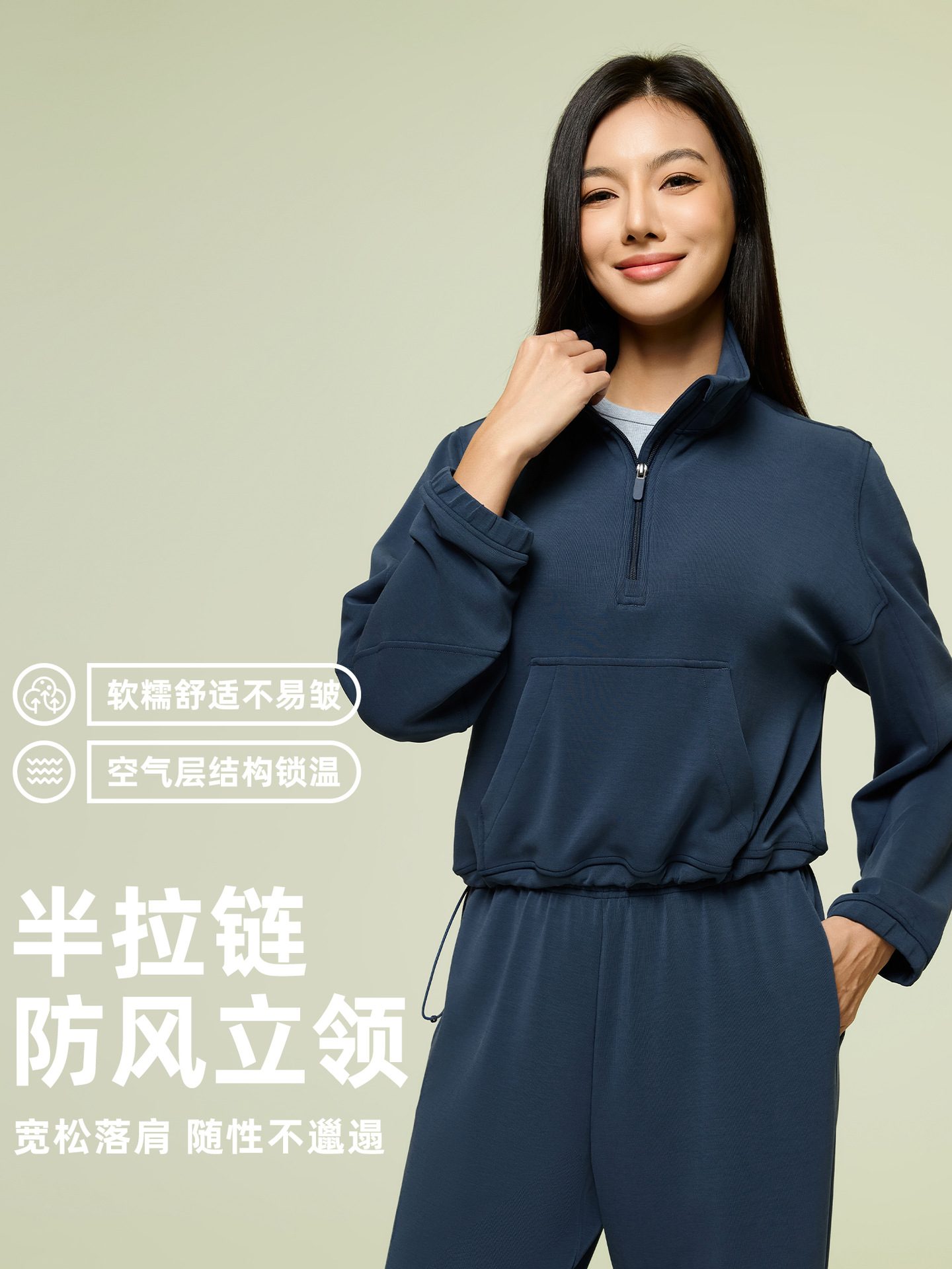 Stand up collar half zipper sports sweatshirt women's short loose gym suit top dropped shoulder yoga suit long sleeve D25136