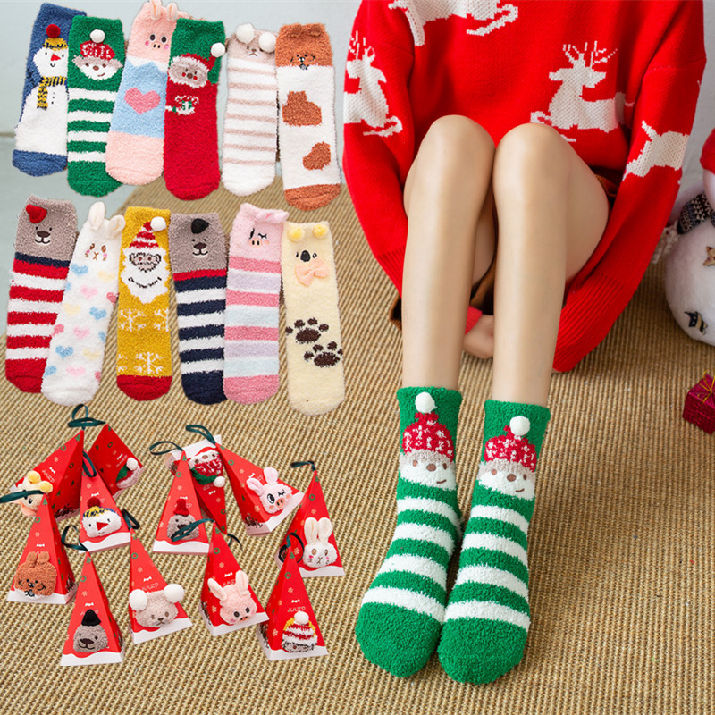 Picture of Japanese Style Three-Dimensional Cartoon Floor Socks Sleep Socks Coral Fleece Socks Women's Winter Towel Socks Thickened Warm Plush