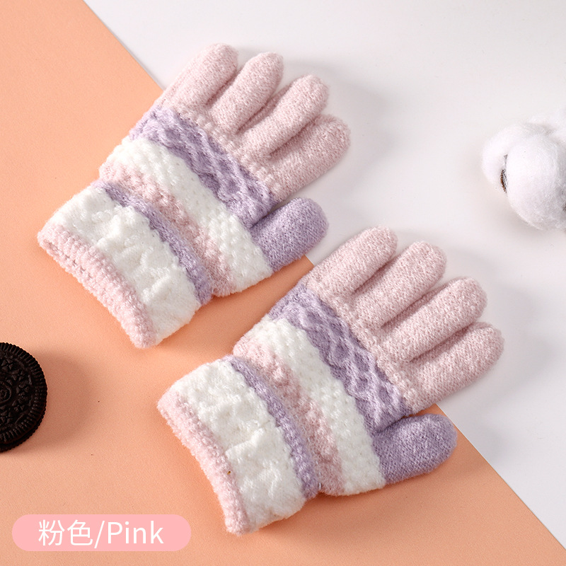 Picture of Factory Direct Supply of Baby Gloves, Autumn and Winter Kindergarten Kidsren's Cute Stripesd Finger Warm Knitted Kidsren's Gloves