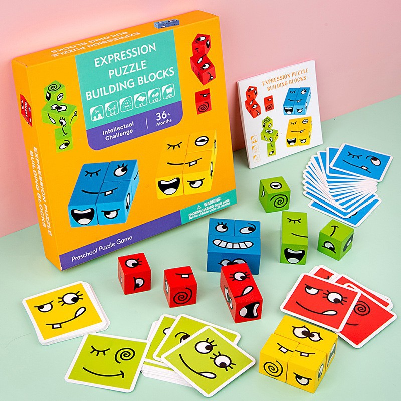 Picture of Children's Color Face-changing Rubik's Cube Building Block Toy Jigsaw Puzzle Block Logical Thinking Training Fun Educational Wooden Toys