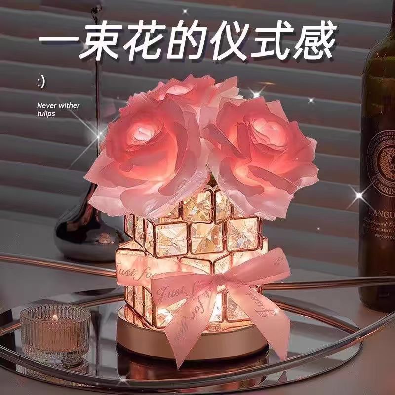 Rose Rubik's Cube Atmosphere Table Lamp Night Light for Girls' Girlfriends' Birthdays, Valentine's Day, Valentine's Day High-end Ornaments
