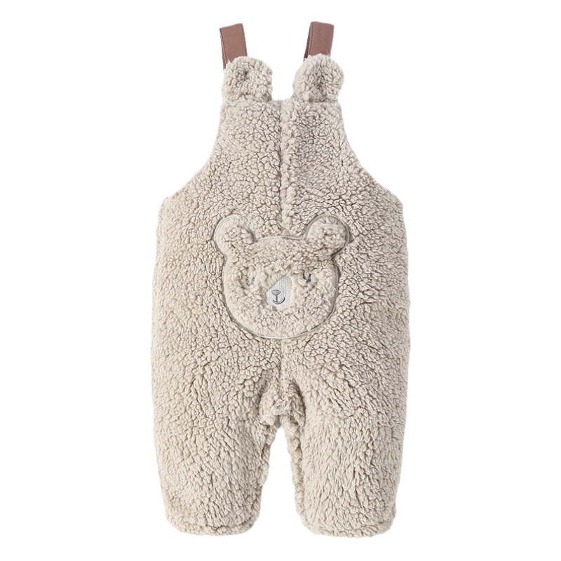 Baby suspenders autumn and winter warm belly baby boys and girls 1-2-3 years old children lamb wool warm pants