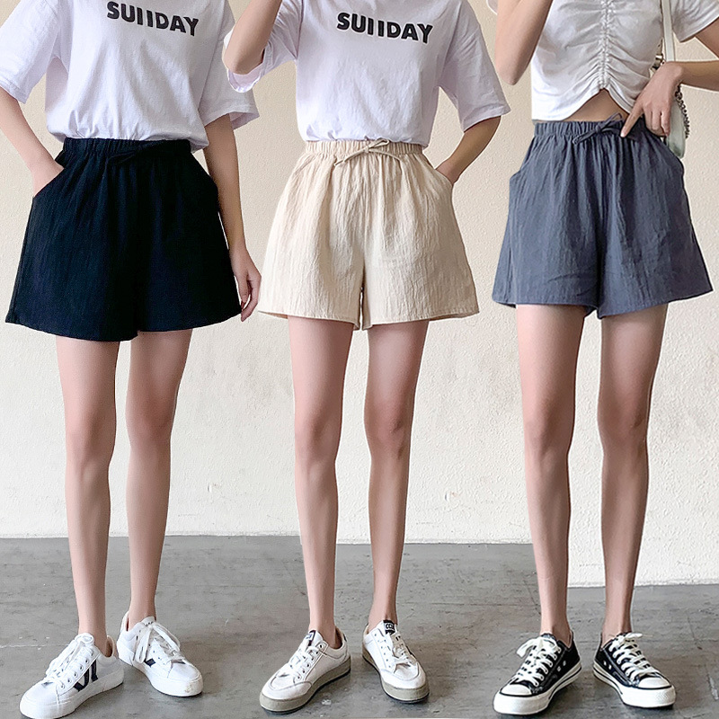 Cotton and Linen Shorts for Women Summer 2023 New A-Line Outer Wear Wide-Leg Pants Large Size Three-Point Sports Pants Cross-Border Loose Casual Pants