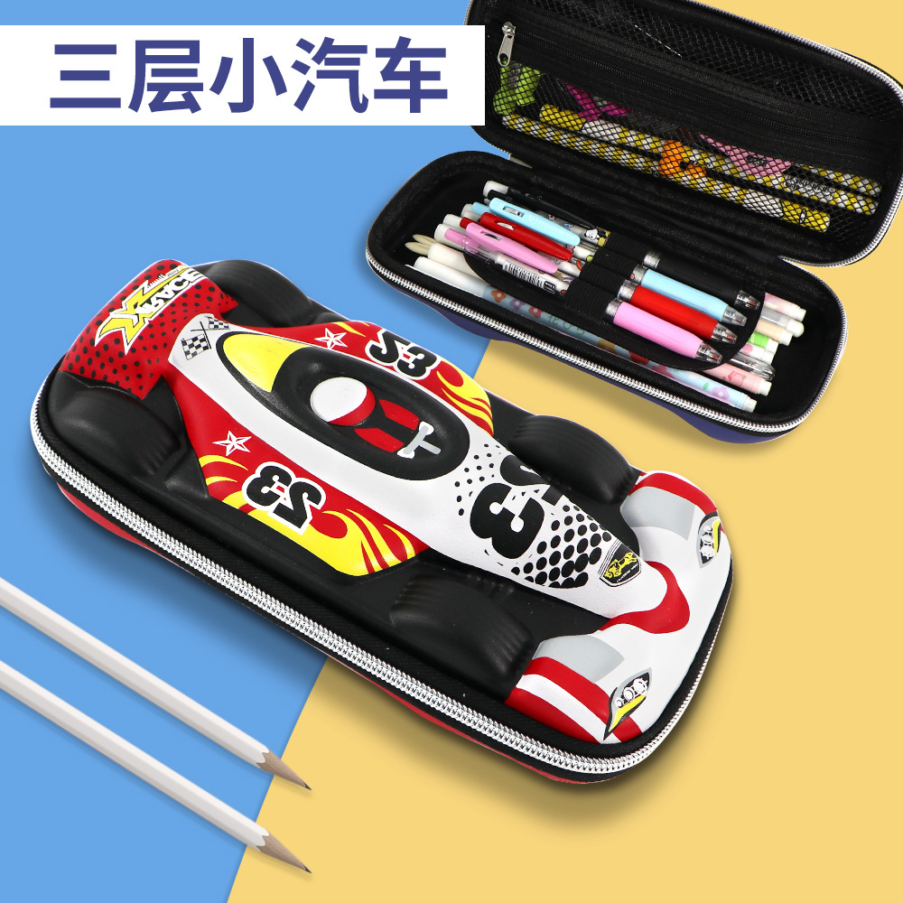 Picture of Three-Layer Eva 	 Large Capacity Cartoon Boys and Girls Children's Simple Car Pencil Case Stationery Bag Waterproof Storage Box