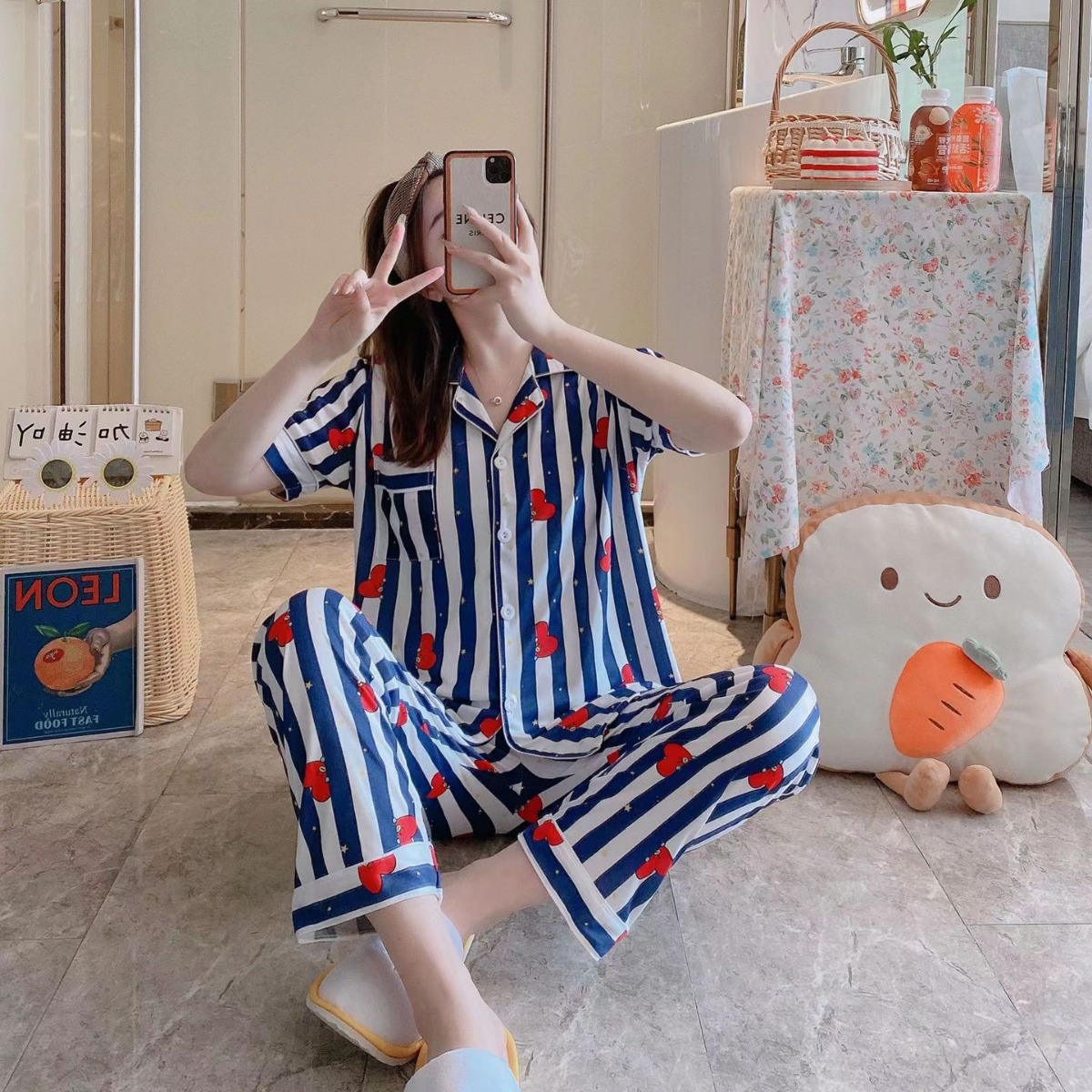 wholesale Southeast Asia pajamas women's long-sleeved trousers cartoon homewear Short sleeve trousers