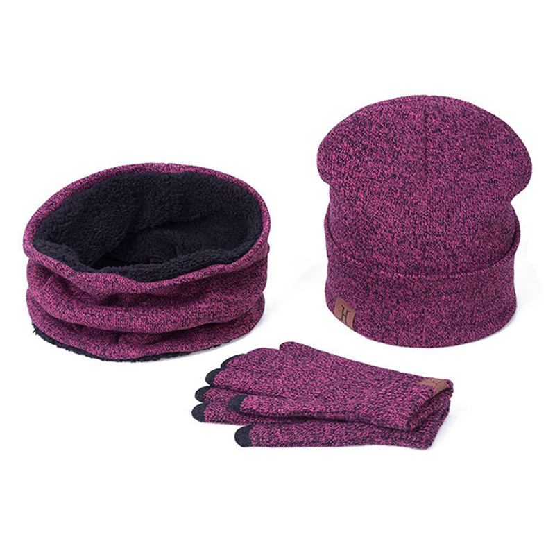 Picture of Amazon Foreign Trade Winter Scarf Hat Gloves Three-Piece Set Knitted Gloves Woolen Scarf Warm Set