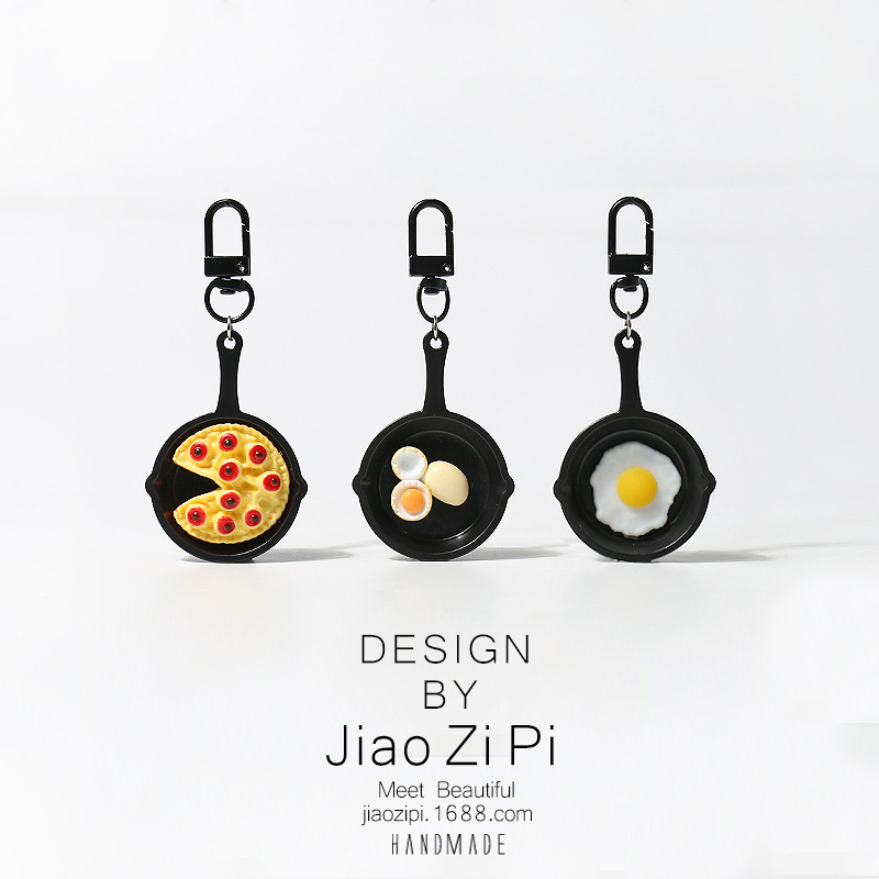 Personalized Fun Fried Egg Pan Pendant Keychain Cartoon Creative Hanging Jewelry All-match Funny Daily Accessories