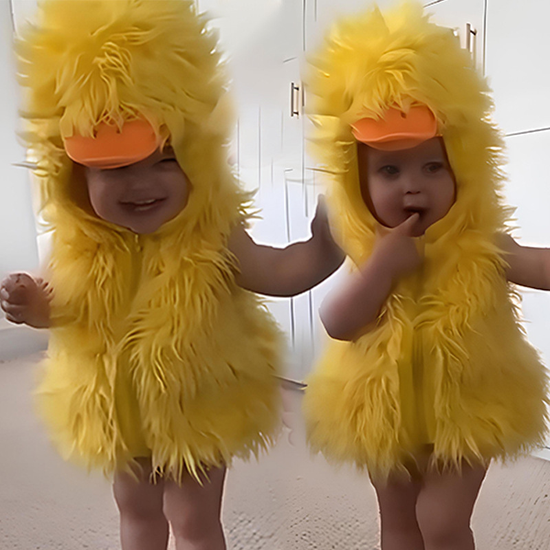 2025 New Halloween New Costume Little Yellow Duck Children's Hooded Vest Role Play Funny Stage Dress