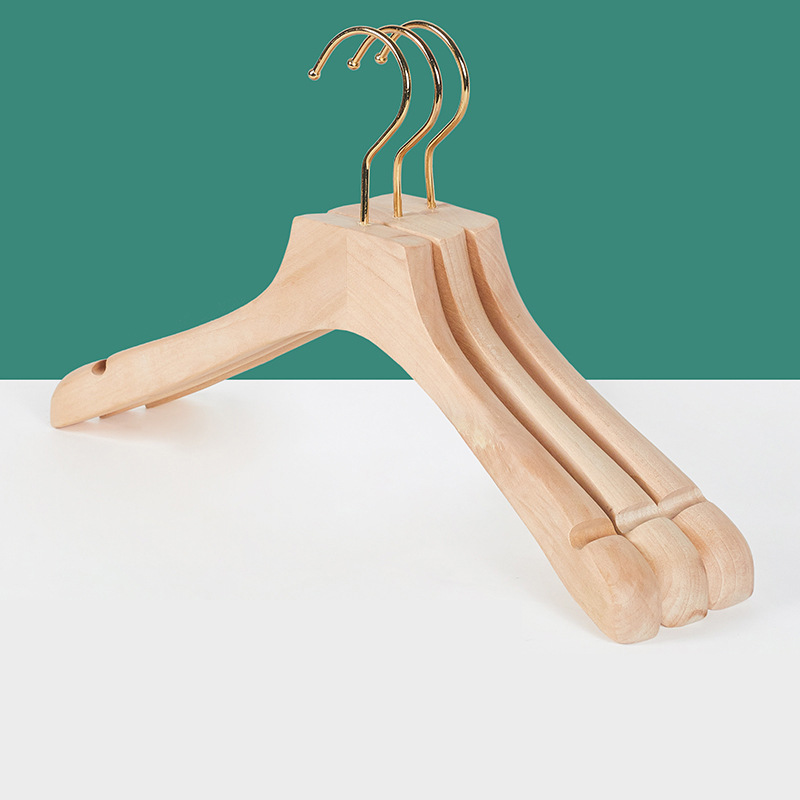 Picture of Clothing Store Solid Wood Clothes Hanger Log Color Paint-Free Non-Slip Wooden Clothes Support Seamless Trouser Hanging Clip Logo