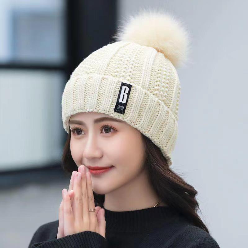 Picture of Hat Women's Autumn and Winter Velvet Thickeneded Korean Style Versatile Warm Cycling Women's Knitted Cold-Proof Hat Ear Protection Hat