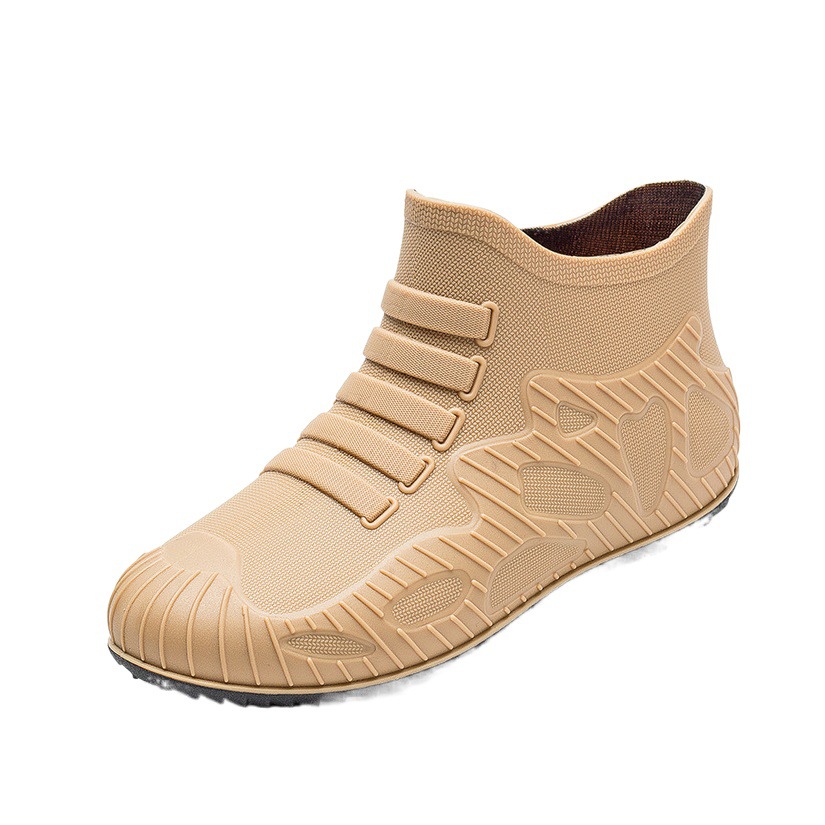 2025 new fashion short tube waterproof shoes men's thickened wear-resistant non-slip car wash kitchen work rain boots men's shoes