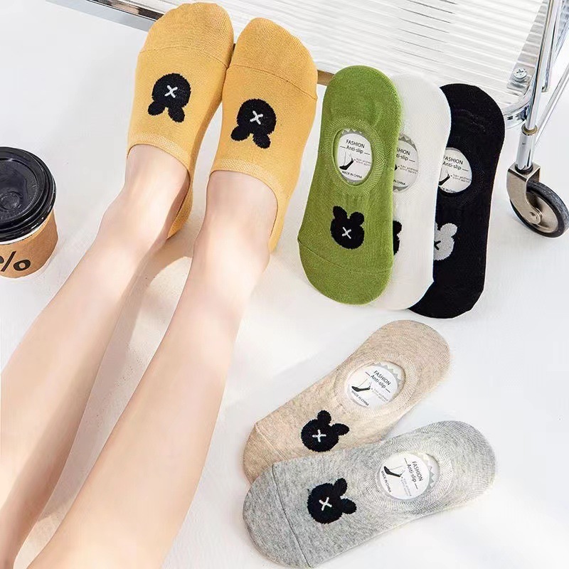 Socks Women's Short Socks Summer Boat Socks Thin Cotton Socks Silicone Non-slip Cute Cartoon Bear Short Tube Breathable Invisible Socks