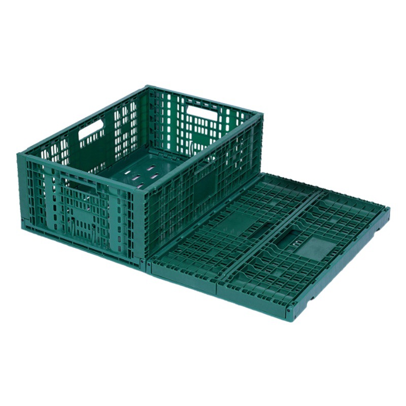 Thickened Green Plastic Folding Basket Supermarket Fruit Store Display Storage Box Logistics Transportation Folding Turnover Basket