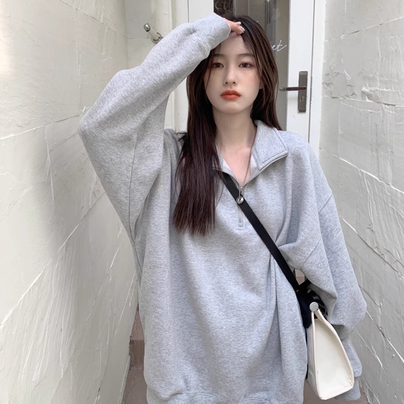 Picture of 2023 new American-style small collar sweater autumn loose pullover top long coat women's clothing students