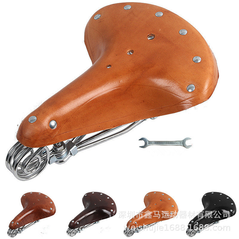 Bicycle Cowhide Saddle Real Triple Spring Cushion Retro Saddle Cowhide Saddle Bag Bicycle Accessories