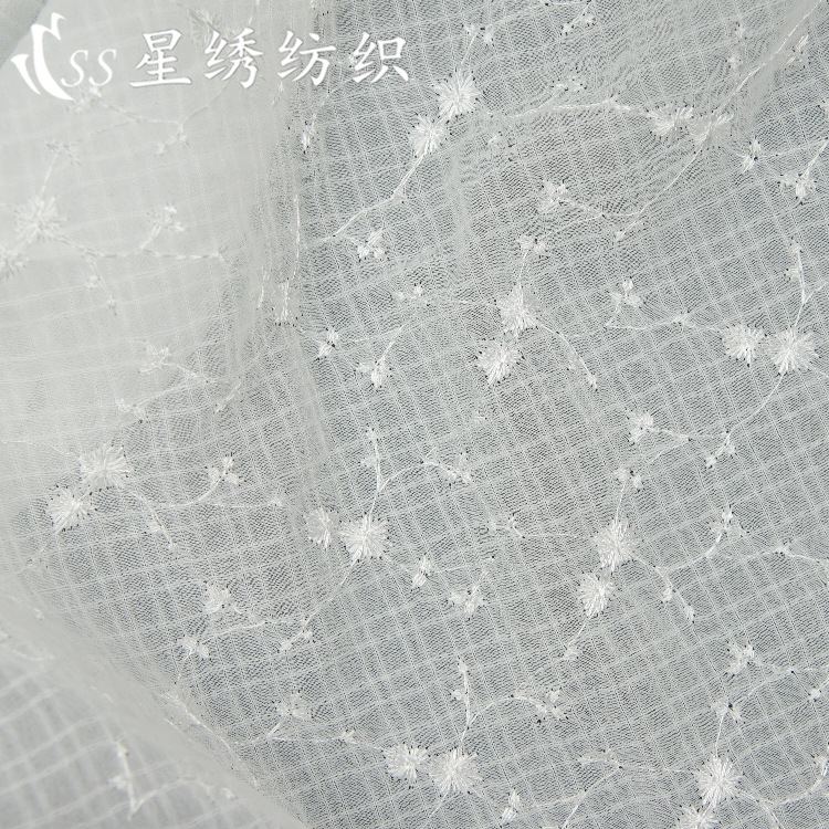 Plaid Jacquard Chiffon Embroider Fabric Small Floral Pattern Smooth Skin-Friendly Women's Dress Sun Protection Clothing DIY Fabric