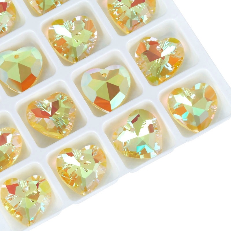 Picture of New 14mm heart crystal pendant diy accessories electroplated Aurora magic necklace pendant jewelry 12/bag