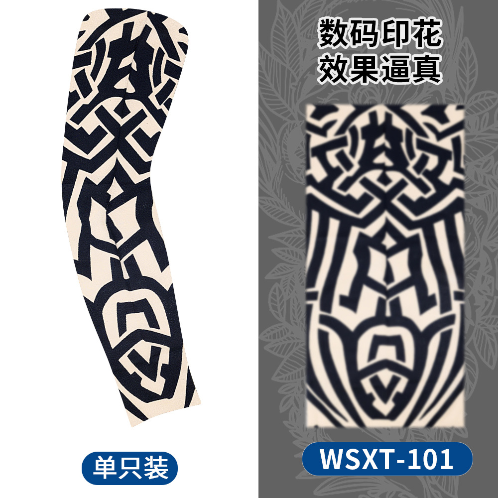 Picture of Summer Riding Sunscreen Tattoo Sleeve Simulation Tattoo Quick-drying Arm Protector Outdoor Sports Sunshade Breathable High Elastic Ice Sleeve