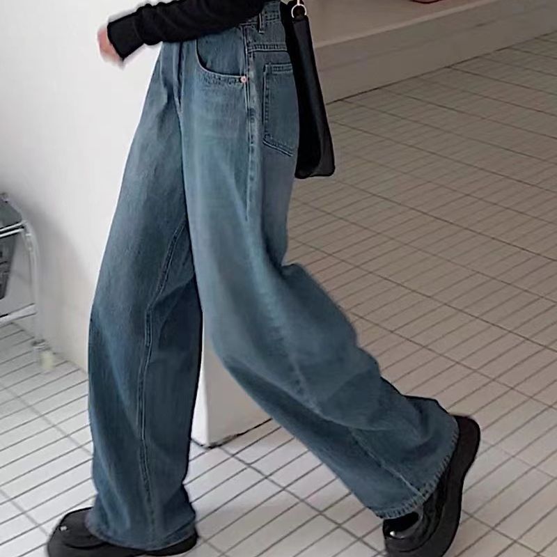 Vintage All-match Straight Jeans Women's Fall/Winter 2023 High Waist Slimming Loose Wide Leg Pants Korean Style Pants