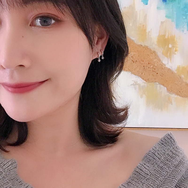 Picture of Mini Rhinestone Ear Ring Women's Full Diamond Row Diamond Small Circle Thin Ear Buckle Ear Bone Ring Earrings Simple All-match Elegant