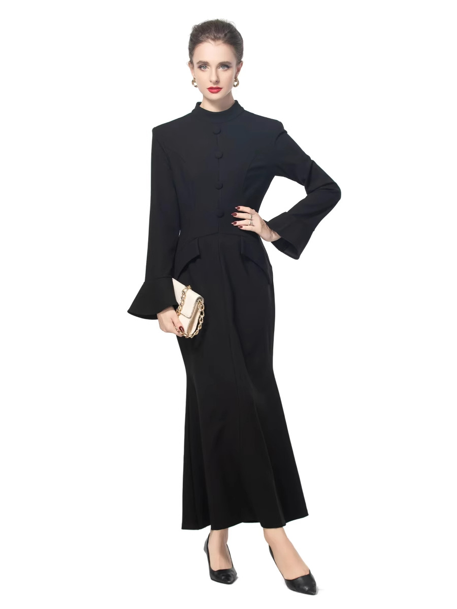European and American style autumn new 2025 fashion sexy hot girl elegant slim long sleeve split dress