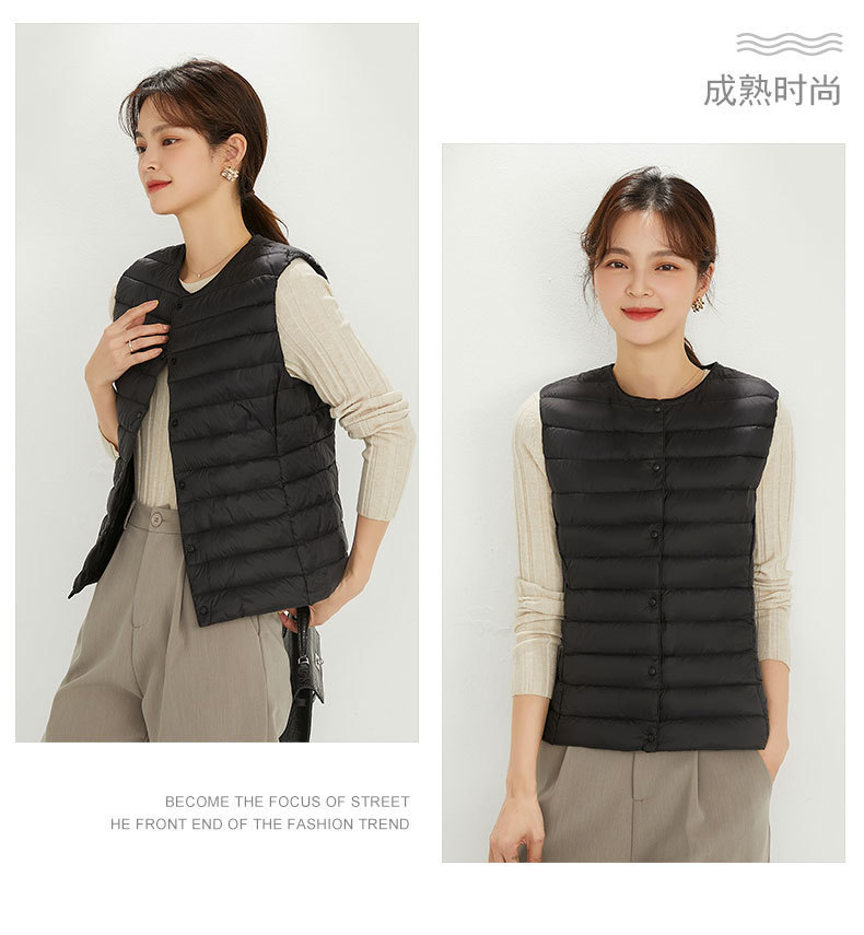 Picture of Cross-Border Tiktok New Women's Collarless down Liner Vest V Neck Lightweight Warm Jacket Vest Vest Round Neck
