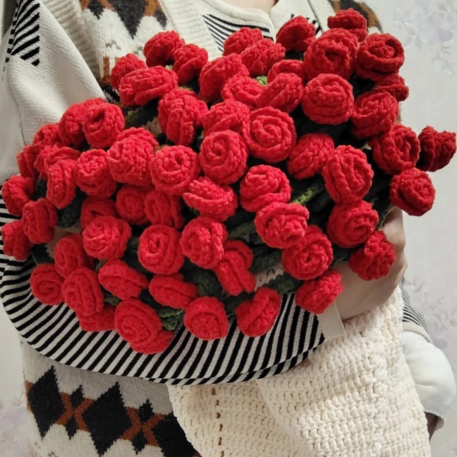 Velvet Rose Bouquet Blanket Hand-Knitted DIY Material Package Wool Crocheted Flower Blanket Crochet Gift
