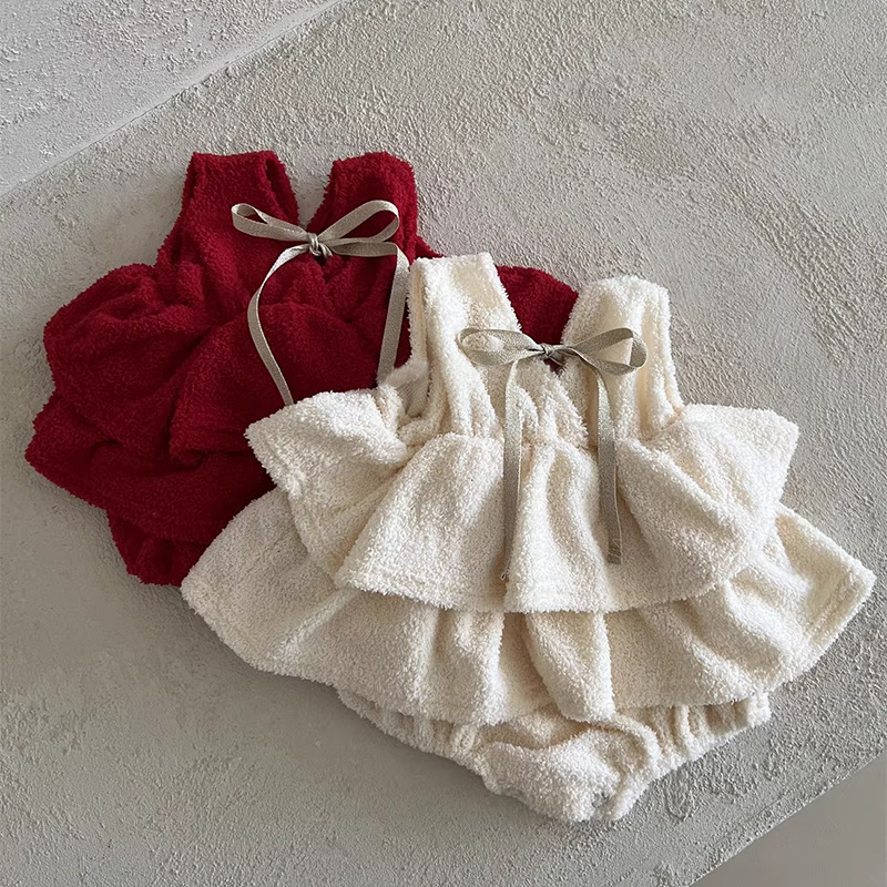 Korean Style Baby Autumn and Winter New Lolita Sweet Bow Skirt Baby Stylist Solid Color Cute All-Match Hare Clothes
