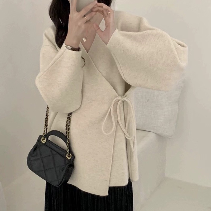 [pile placket] 24 winter Puyuan 2024 new net red temperament sweater coat women's autumn and winter long careless