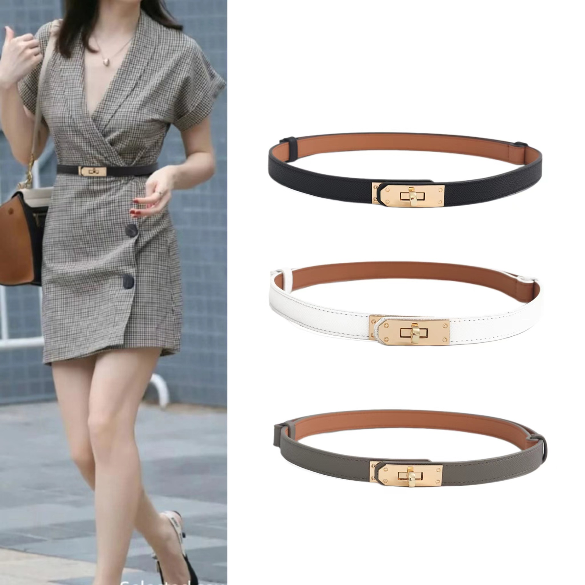 Belt New Style Women's Cowhide Belt Women's Versatile Decorative Girdle with Suit Skirt Adjustable Waist Chain Cross-Border