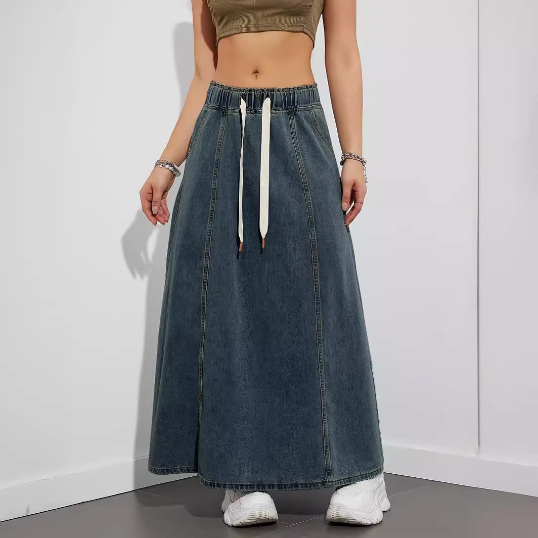 Picture of Cross-Border Foreign Trade European and American Independent Station American Design Elastic Waist Loose Large Swing Skirt Denim Skirt Women's Casual Long Skirt