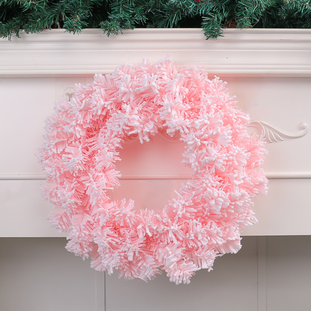 Cross-border Christmas wreath Cherry Blossom Pink Door Hanging Window Hanging Decoration Simulation White wreath Christmas Decorations