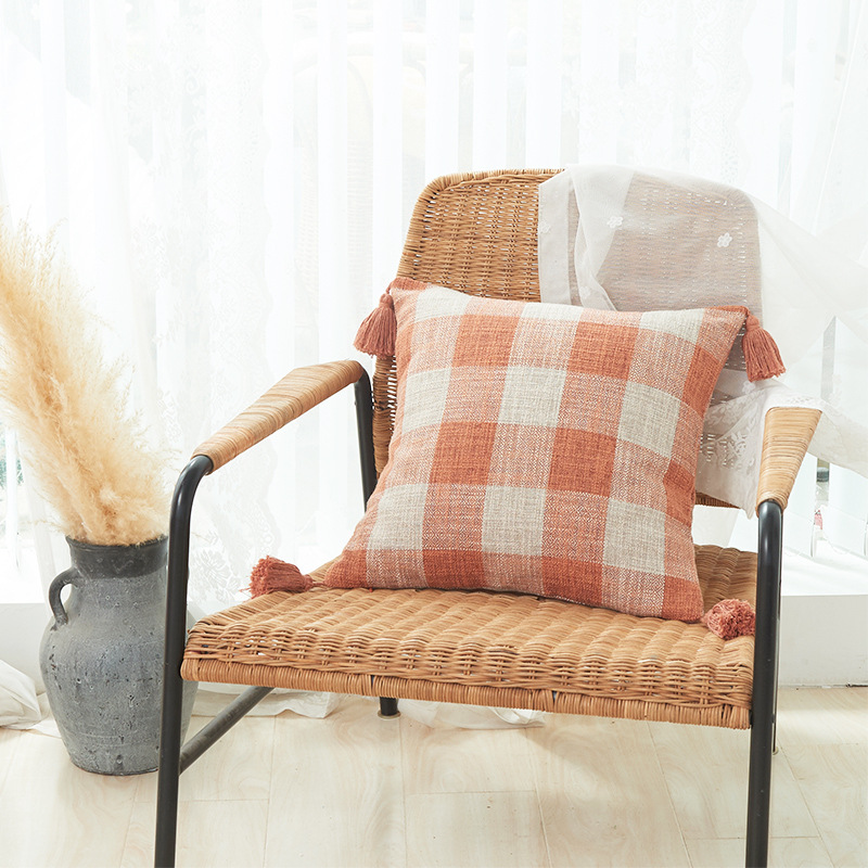 Picture of Xu Ai Thickened Cotton and Linen Texture Striped Plaid Multicolor Tassel Fashion Sofa Cushion Cover Factory in stock