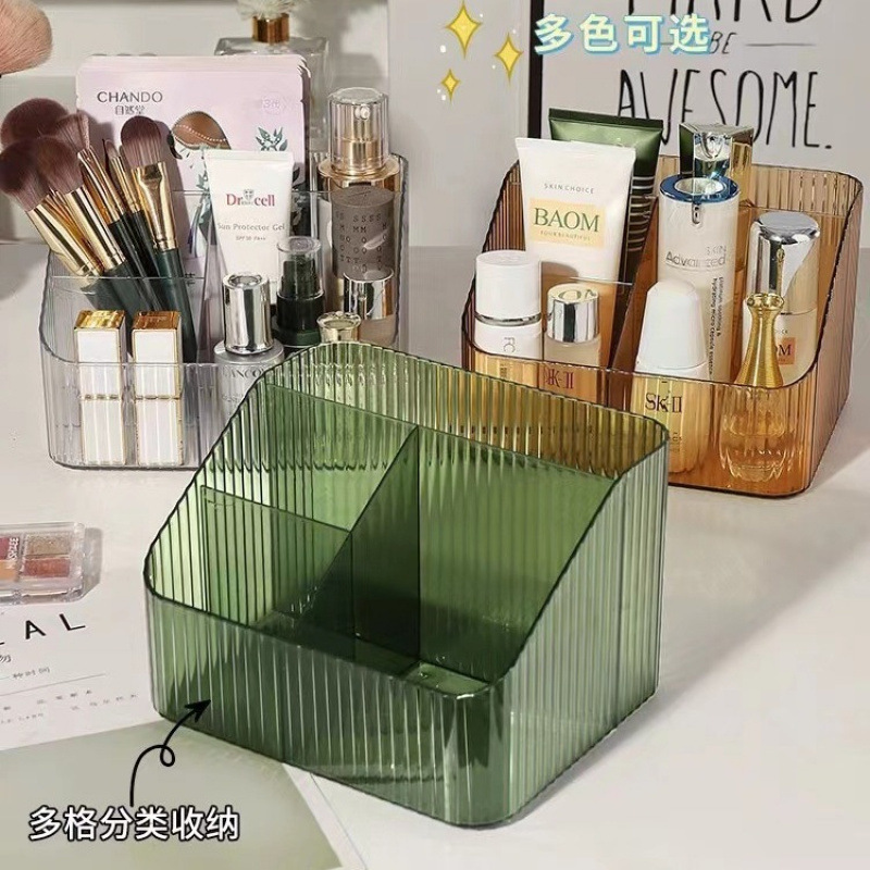 Picture of Desktop cosmetics storage box transparent plastic box compartment lipstick box dormitory makeup brush barrel acrylic pen holder