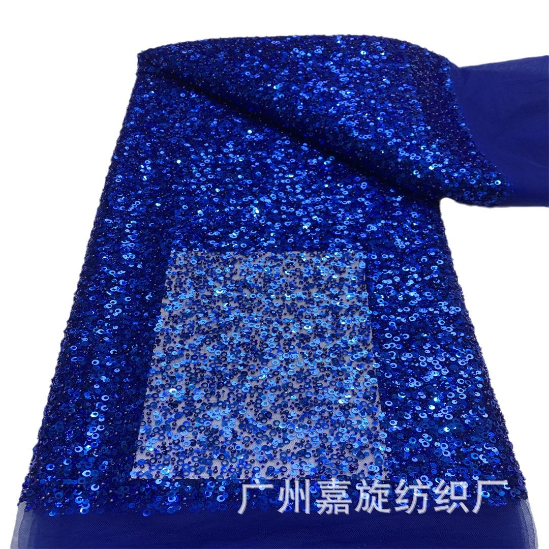 Picture of 2021 Full Pearl Embroidered Cloth Fashion Crystal Sequins Computer Embroidered Fabric Wedding Dress Fashion Fabric JX865