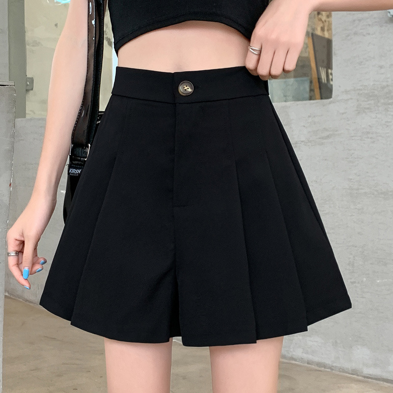 Women's Short Pleated Suit Shorts Summer Thin 150 Tall Matching Casual High Waist Wide Leg A- line Skirt Pants