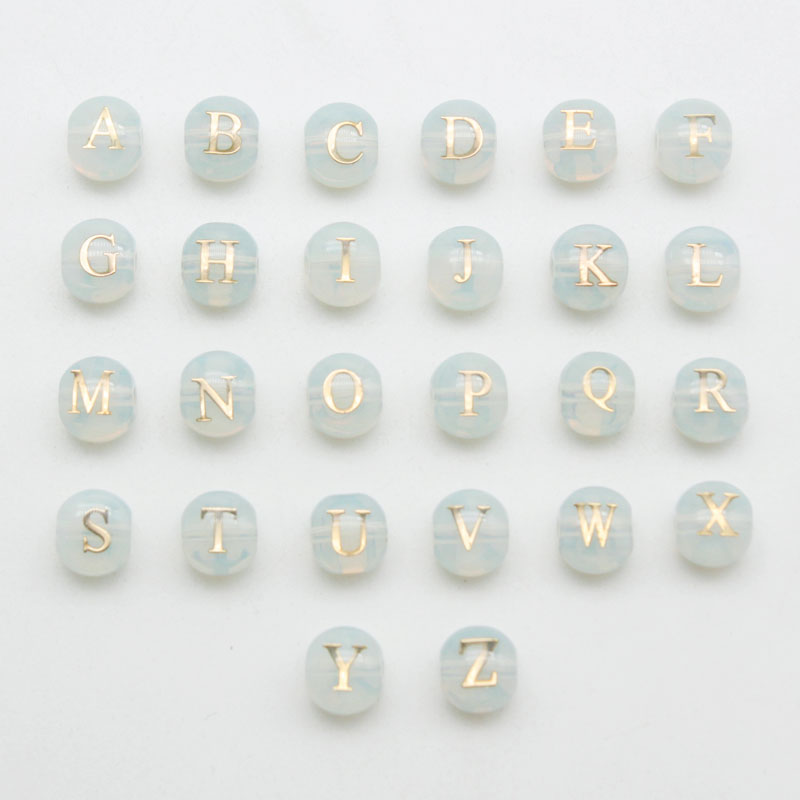 Glass Beads Albumin Glass Hot Stamping Letter Beads DIY Bracelet Necklace Keychain Mobile Phone Chain Accessories Material
