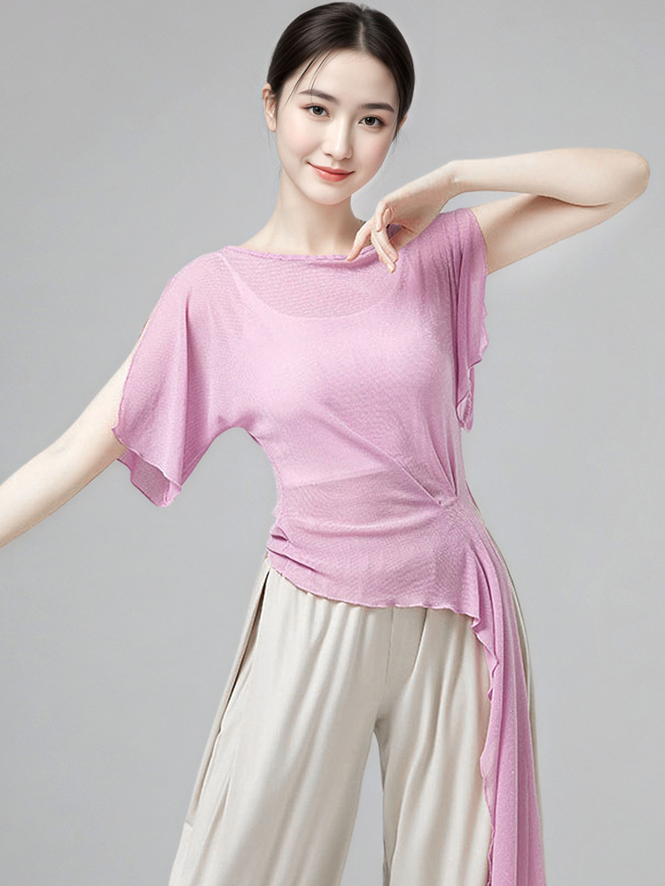 Classical dance gauze dress, women's short-sleeve butterfly top, modern dance, Chinese dance practice performance, body rhythm training outfit, adult wear