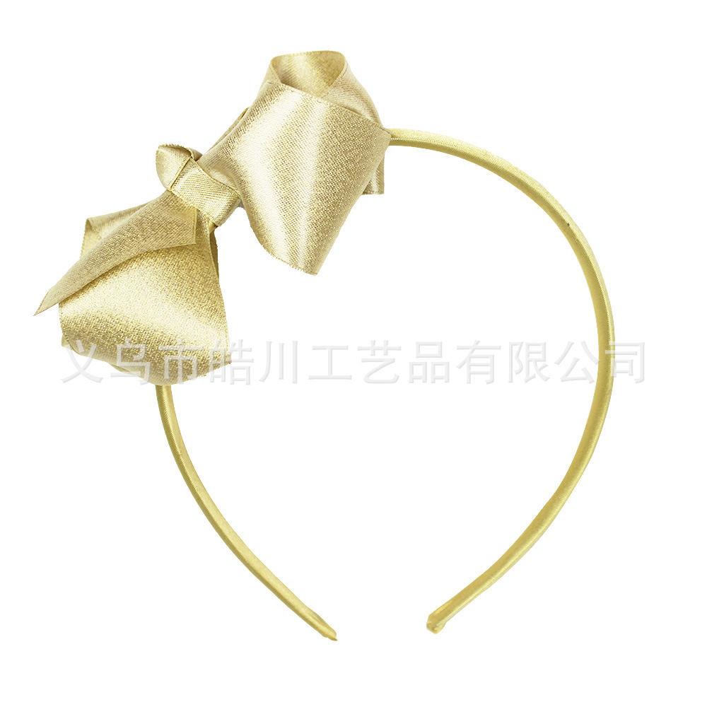 Picture of Haochuan 508 European and American Bow Hair Band Gold Weft Band 4inch Children's Ribbon Hair Band Plain Girl Fashion Hair Accessories