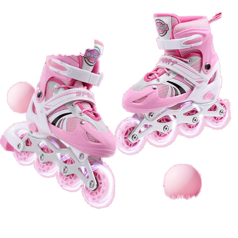 Picture of Adjustable Size Skates for Children, Inline Skates, Full Set of Roller Skates for Boys, Girls, Small, Middle and Beginner Children, Flash