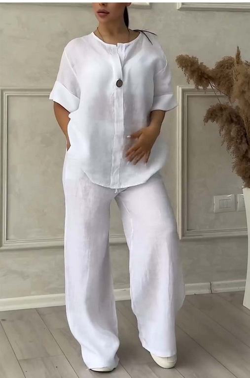 Picture of Amazon 2025 Europe and the United States cross-border new women's independent station AliExpress fashion solid color cotton casual suit pants